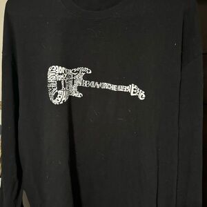 MENS Black Long Sleeve Shirt with Guitar Graphic